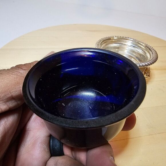 Vintage Ellis Barker Silver Plate Small Bowl With Cobalt Blue Glass Insert Liner - Picture 10 of 12
